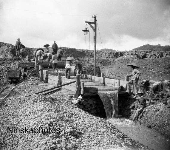 Mogok Ruby Mines, Washing or Sluicing for Rubies, Myanmar, Burma, Asia, 1920s antique photo reprint, Colonial Burma, Mining, Gemstones