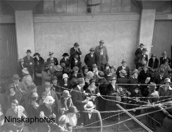 Farewell to New Zealand from deck of SS Tofua - New Zealanders - 1925 - Fine Art Photo Print - Vintage Photo - Black & White