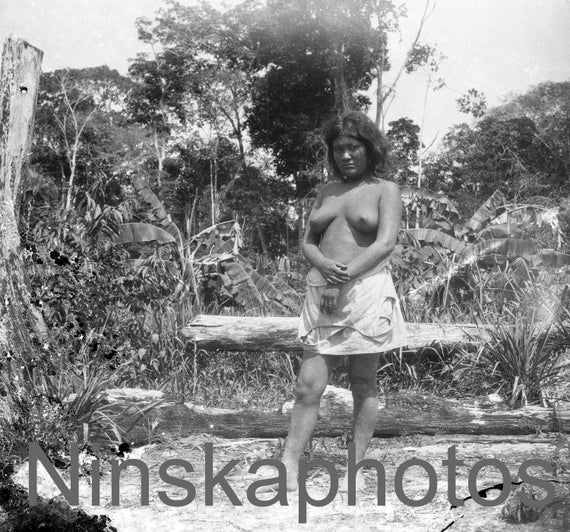 Indigenous Woman at Government 'Primero' Post on the Maici River, Amazonas, Brazil, 1920s antique photo reprint, Amazon Tribe