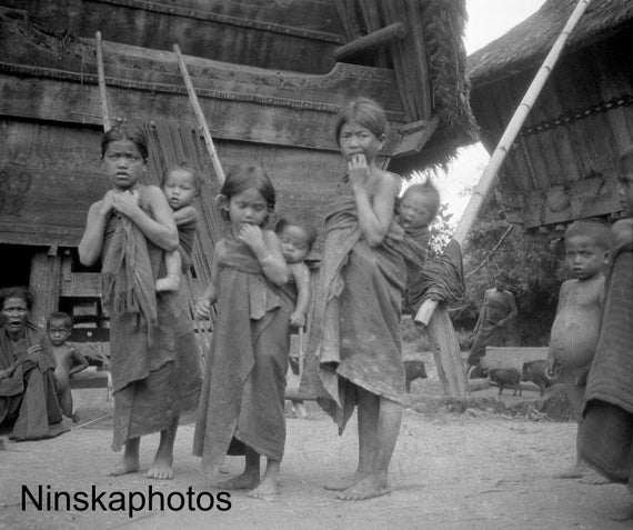 Group of Children in a Fishing Village near Lake Toba - Sumatra, Indonesia - 1925 - Fine Art Antique Photo Print - Vintage Photo