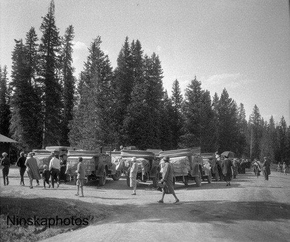 Yellowstone National Park - Visitors and Motor Vehicles, Wyoming - United States 1926 - Fine Art Antique Photo Print - Vintage Photo - 6118