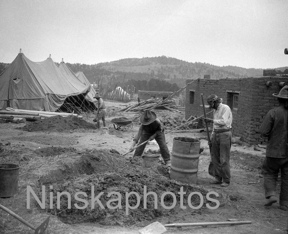 Building the NaTeSo Pueblo, Indian Hills, Denver, Colorado 1925, United States, 1920s antique photo reprint, Navajo, Tesuque & San Ildefonso