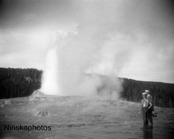 Yellowstone Park, Sailors at Old Faithful Geyser, Wyoming, United States, 1926 - Fine Art Antique Photo Print - Vintage Photo 6100