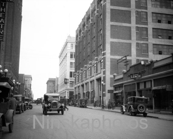 West 1st Street, Calgary, Canada, 1920s antique photo reprint, Street Scene, vintage photo, vintage Canada, vintage motors