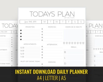 Printable Daily Planner and Organizer, To Do List, Personal Day Planner, Daily Agenda, Daily Schedule, Printable Planner PDF, A5 Planner