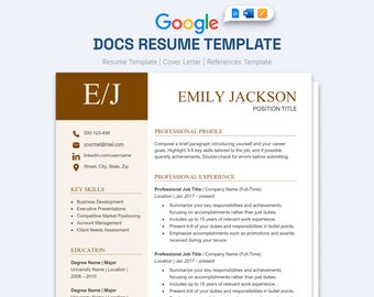 Google Docs Resume Template Bundle with Matching Cover Letter & References Template, Editable Google Docs Resume Template