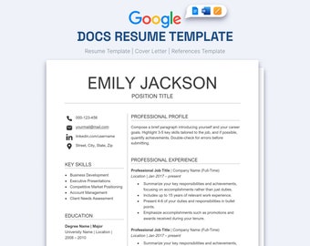 Google Docs Resume Template, Professional Google Docs Resume Template, Google Docs Resume Template with Cover Letter & References Template