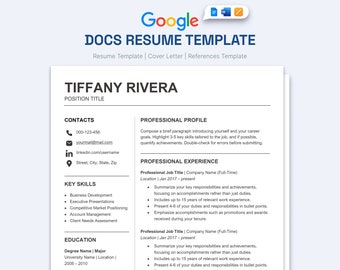 Executive Google Docs Resume Template, Modern Google Docs Resume Template, Google Docs Resume Template with Cover Letter, Reference Template