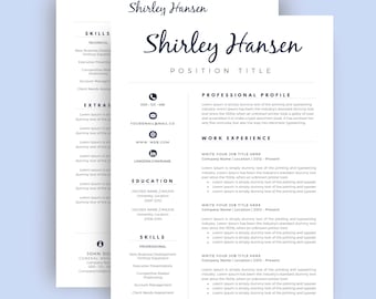 resume template cv template for word cover letter two page etsy
