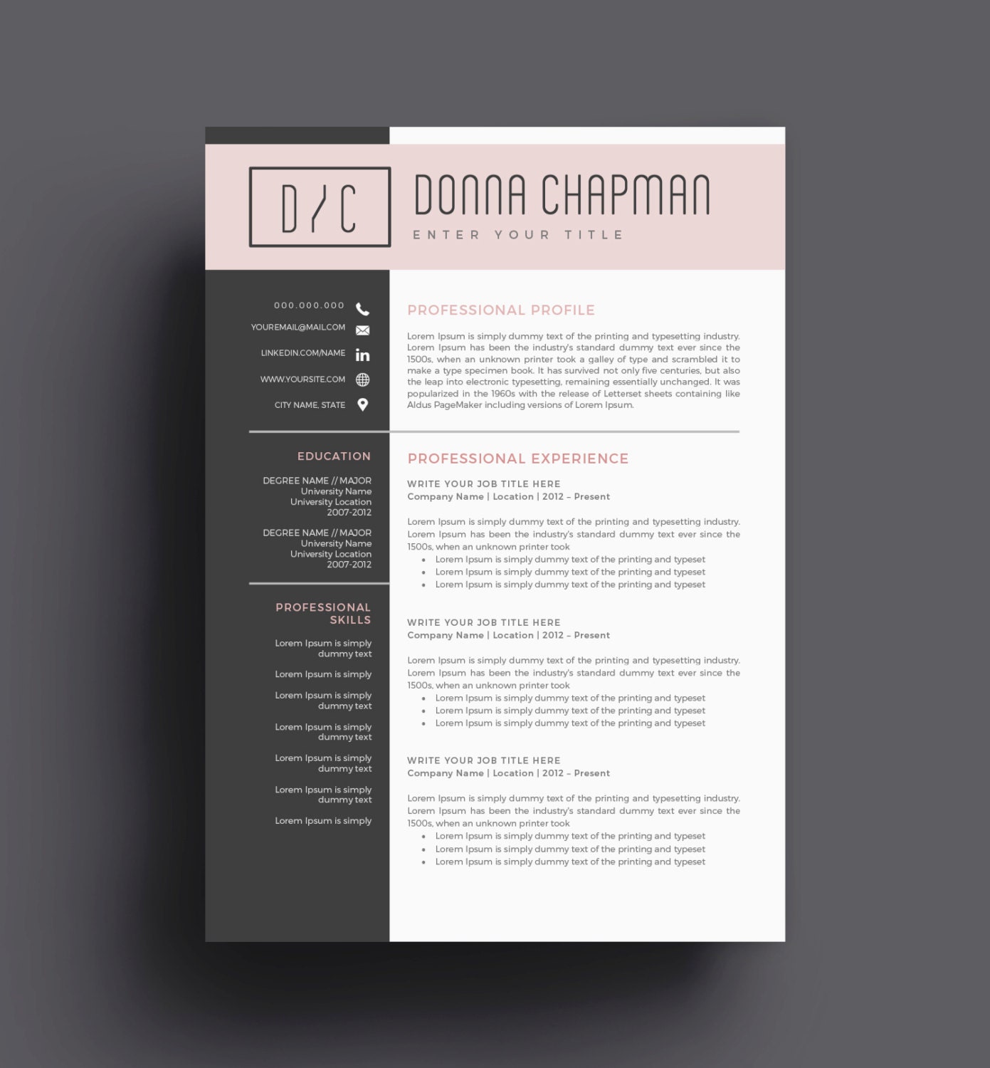Modern Resume Template Cover Letter Reference Letter For Etsy