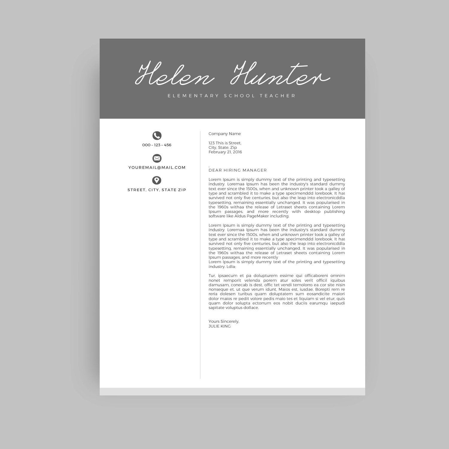 Teacher Resume Template CV Template For Word Two Page Etsy