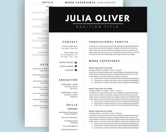 Resume Template / CV Template for Word, Cover Letter, Two Page Resume, Teacher Resume, professional Resume, INSTANT DOWNLOAD