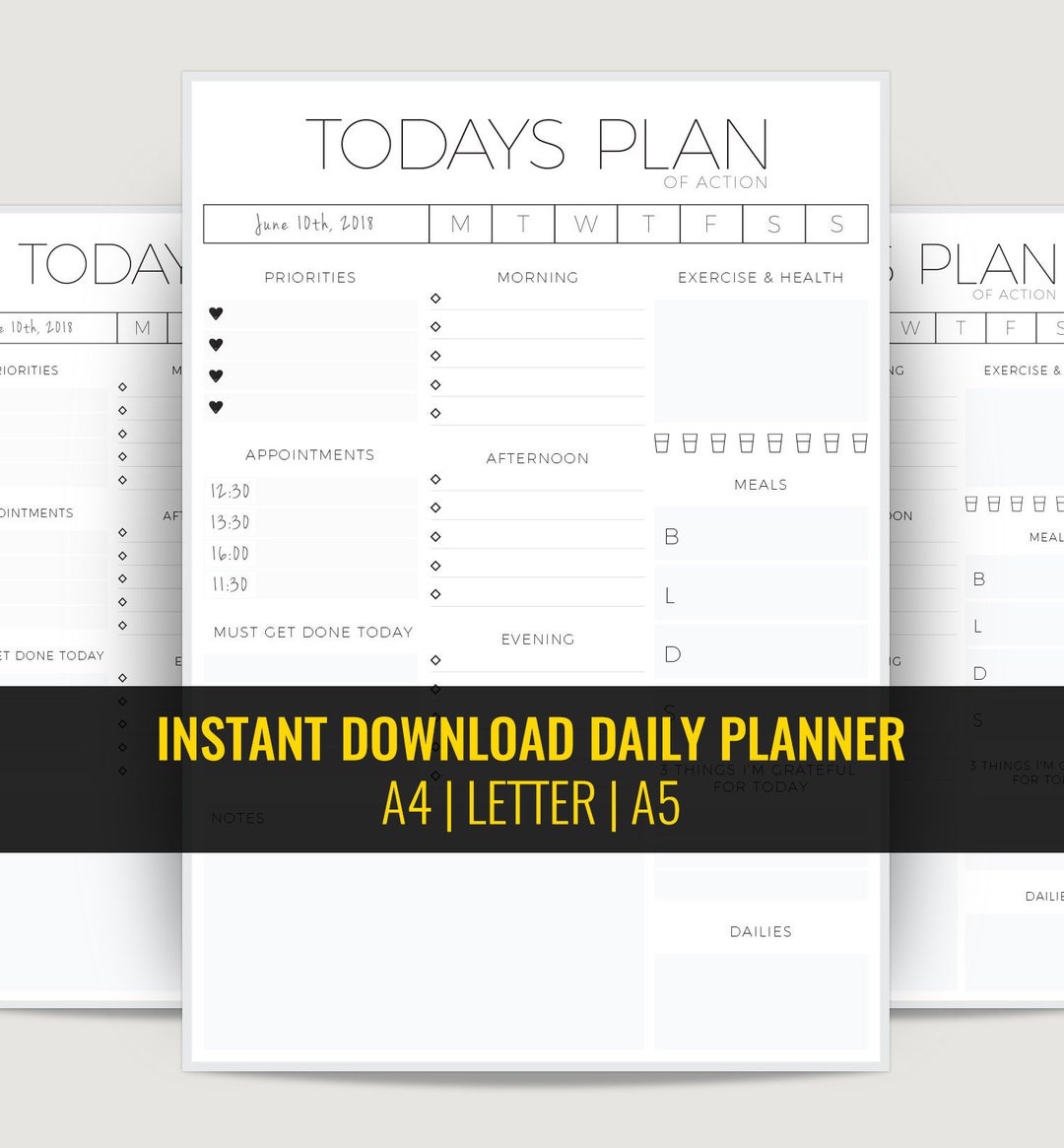 Printable Daily Planner and Organizer, to Do List, Personal Day Planner