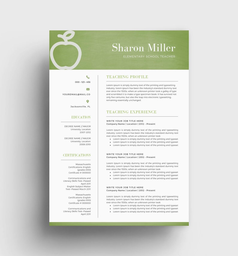 Two Page Resume Cover Letter INSTANT DOWNLOAD Educator Resume Creative and Modern Resume Teacher Resume Template CV Template for Word