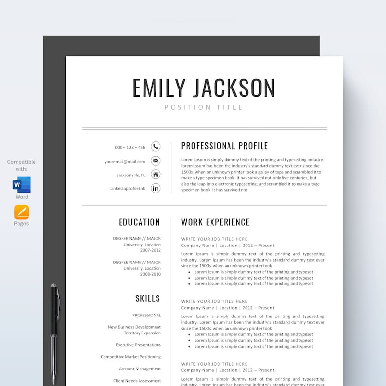 Resume Template, CV Template, Professional Resume Template, Resume Template Word, Creative Resume Template, Modern Resume Template image 2