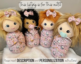 Swaddle Baby Doll "WOODLAND" print Minky Handmade Waldorf inspired snuggle doll - look alike - customized - custom made rainbow sweetie