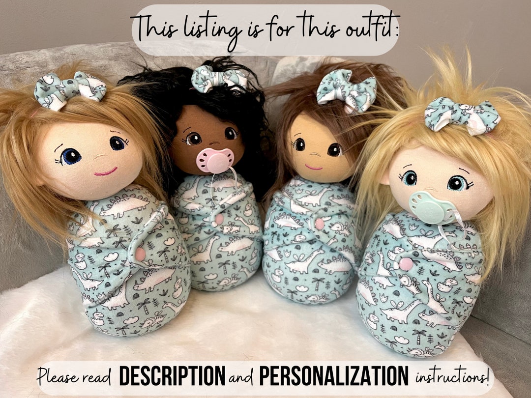 Swaddle Baby Doll girly Dino Print Minky Handmade Etsy