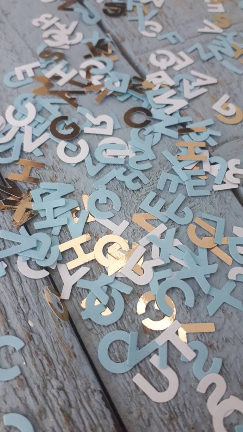 Alphabet Confetti Gender reveal confetti toss Baby Shower Decorations Blue or Pink and Gold GirlBoy Confetti