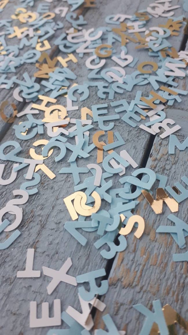 Alphabet Confetti Gender reveal confetti toss Baby Shower Decorations Blue or Pink and Gold GirlBoy Confetti