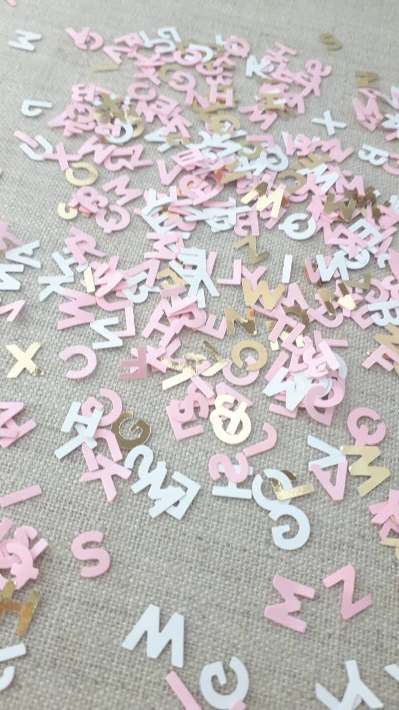 Alphabet Confetti Gender reveal confetti toss Baby Shower Decorations Blue or Pink and Gold GirlBoy Confetti