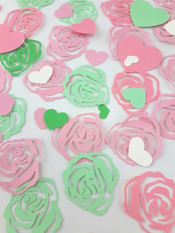 Roses Confetti Blush Pink Mint Green Rose Garden Wedding Etsy