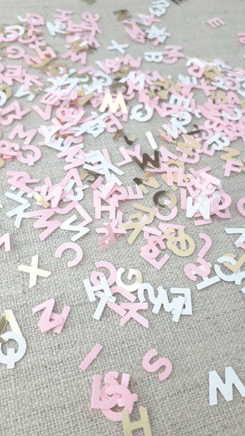 Alphabet Confetti Gender reveal confetti toss Baby Shower Decorations Blue or Pink and Gold GirlBoy Confetti