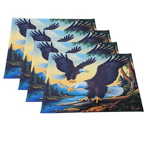 Bald Eagle Placemats | Set of 4 Table Mats | Patriotic Dining Decor | Lodge Cabin Home Decor | Nature Wildlife