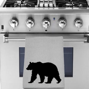 Black Bear Kitchen Dish Towel Gray 16x24 Absorbent Waffle Weave Oven Door Decor  Wildlife Home Gift