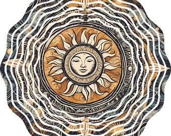 Mesmerizing 10&quot; Metal Sun Face Wind Spinner - Celestial Garden Art & Bohemian Outdoor Decor for Patio, Yard, Balcony - Unique Gift