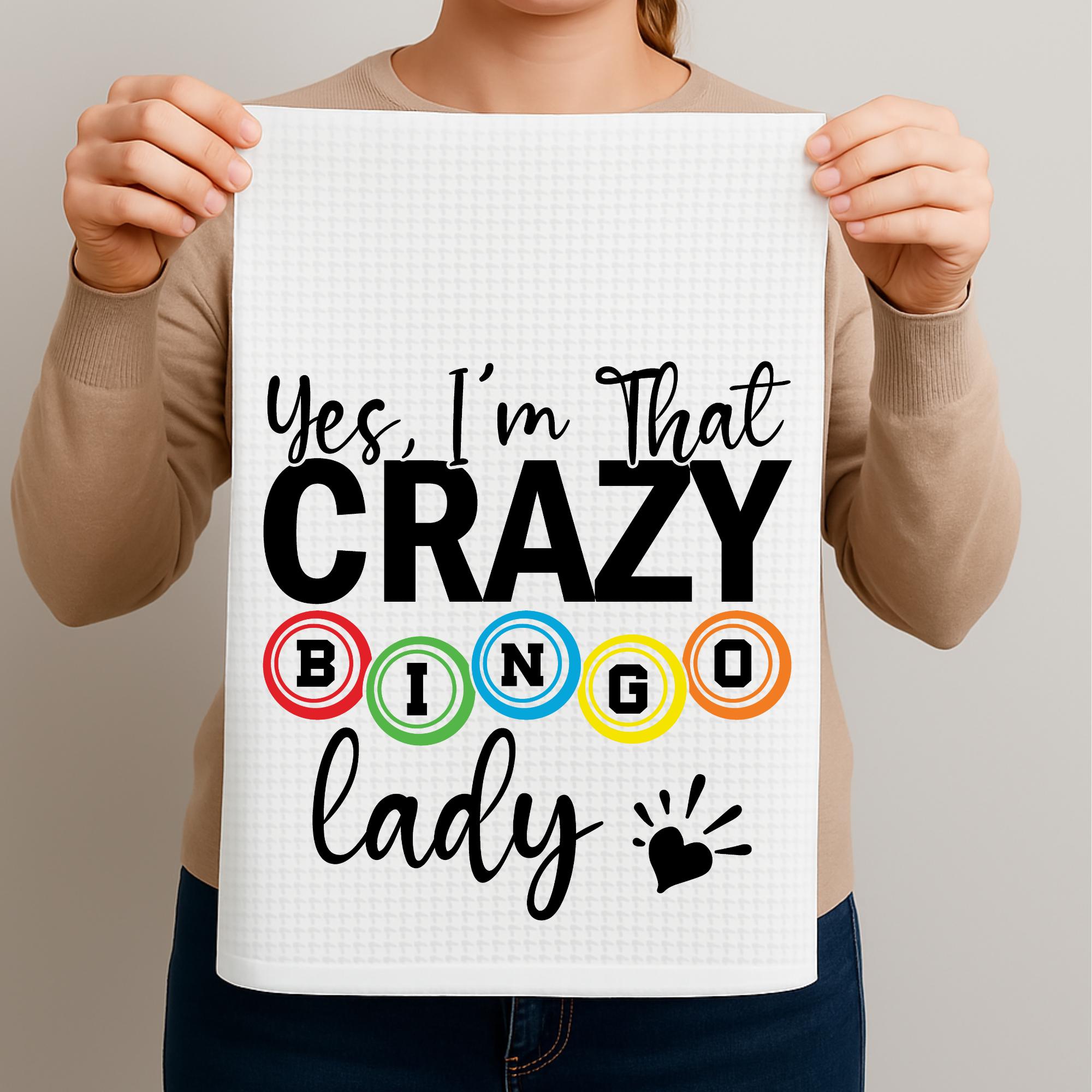 Crazy Bingo Lady 16x24 Waffle Weave Towel, Bingo Lover Gift, Funny 