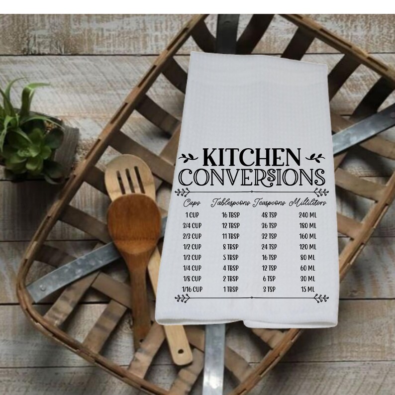 Kitchen Conversion Chart Dish Towel White Waffle Weave 16x24 Liquid Dry