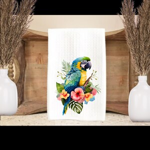 Decorative Kitchen Towel Bird 16x24 Parrot Palm Leaf Tropical Bird Lover Dish Drying Absorbent Honeycomb Material Home Decor