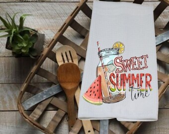 Summer Dish Towels Sweet Summertime Watermelon Kitchen Decor 16x24 Tea Towel