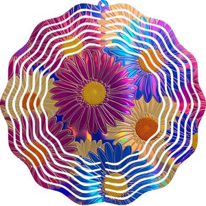 Handmade 3D Holographic Daisy Wind Spinner, 10 Inch Metal Garden Art, Floral Decor, Outdoor Hanging Ornament, Whimsical Yard Art