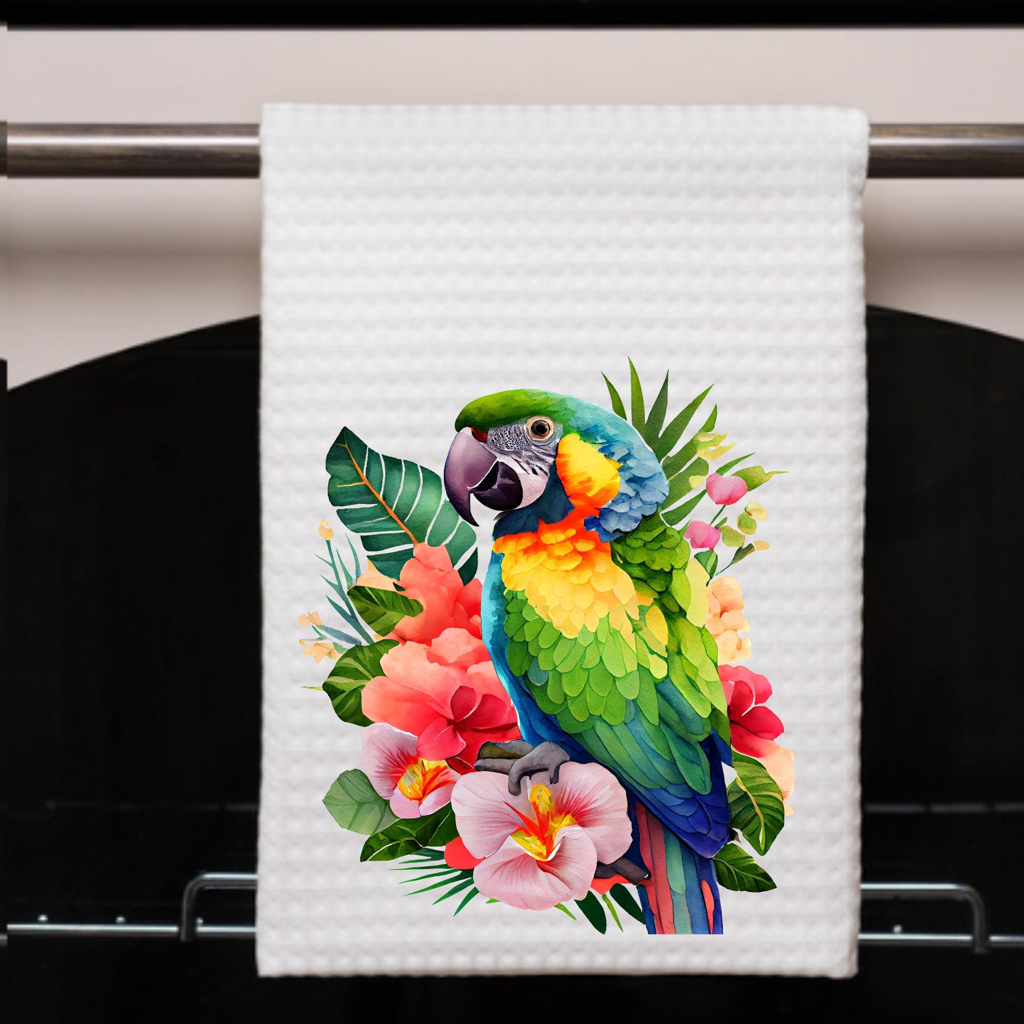 Tropical Parrot Kitchen Towel - Absorbent, Honeycomb Weave 16"x24"