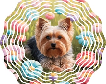 Yorkshire Terrier Wind Spinner, 10&quot; Metal Kinetic Garden Decor, 3D Yorkie Whirligig Art, Dog Lover Gift