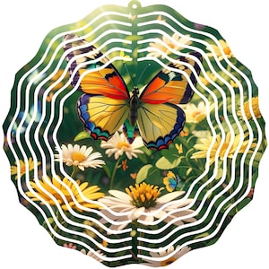 Butterfly Wind Spinner 10&quot; Round Metal Garden Decor
