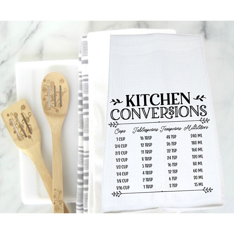 Kitchen Conversion Chart Dish Towel White Waffle Weave 16x24 Liquid Dry