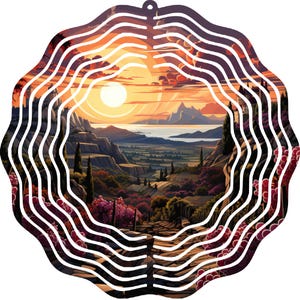 Sunset Wind Spinner, 10&quot; Kinetic Yard Art, Vineyard 3D Decor, Outdoor Garden Gift, Metal Spinner