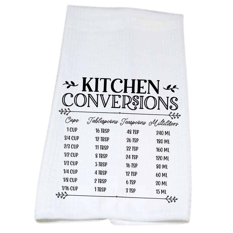 Kitchen Conversion Chart Dish Towel White Waffle Weave 16x24 Liquid Dry