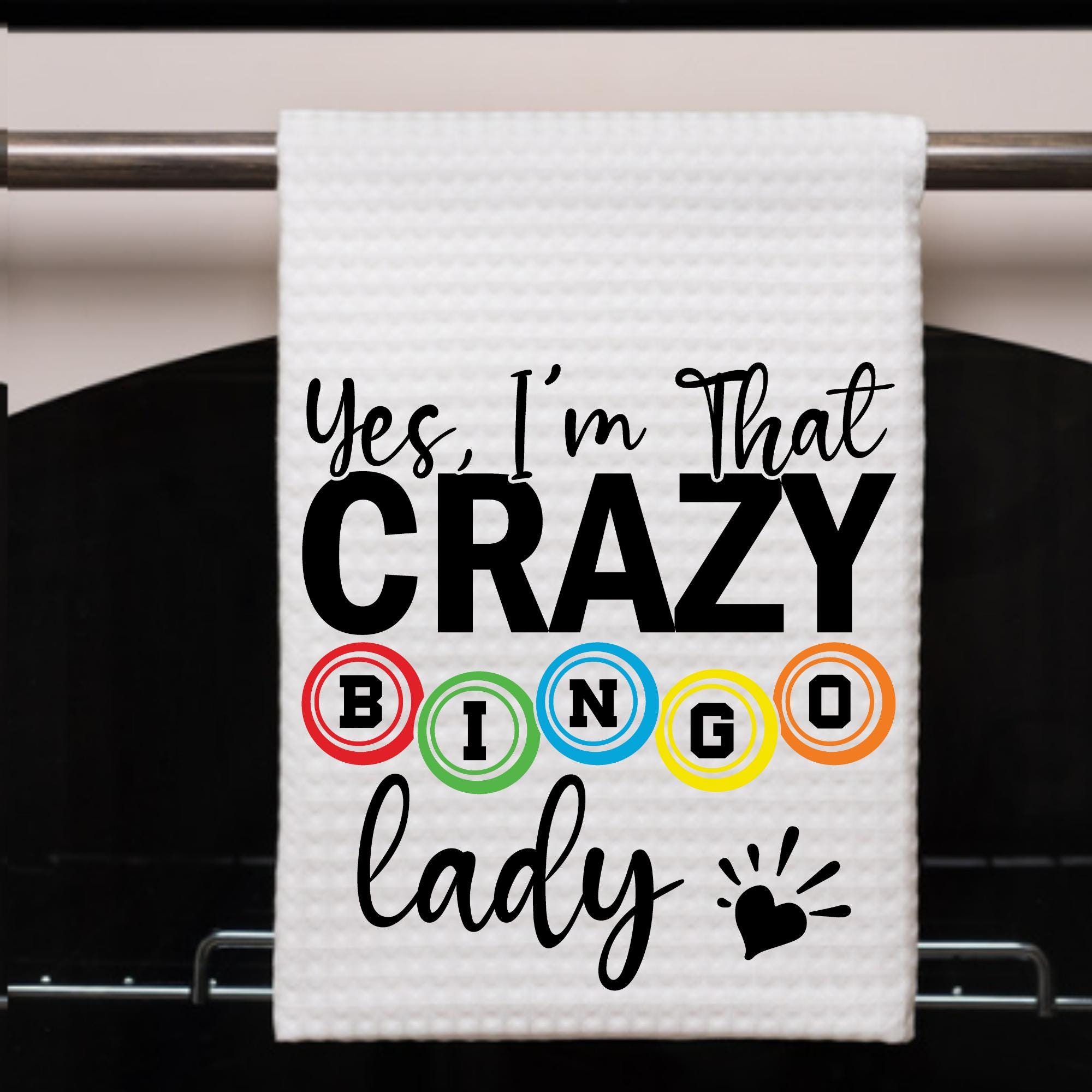 Crazy Bingo Lady 16x24 Waffle Weave Towel, Bingo Lover Gift, Funny 