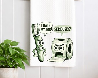 Sarkastisk rolig badrumshandduk | Våffelvävd 16x24 | Salviagrön humordekor | Nyhet i hemmet som present till vänner