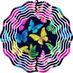 Colorful Butterfly 10&quot; Metal Wind Spinner Neon Summer 3D Garden Decor Trendy Kinetic Yard Art