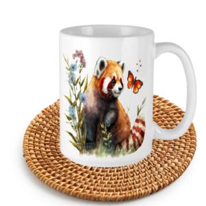 Red Panda Flower Mug Ceramic 11 oz Birthday Gift for Wildlife Animal Lovers