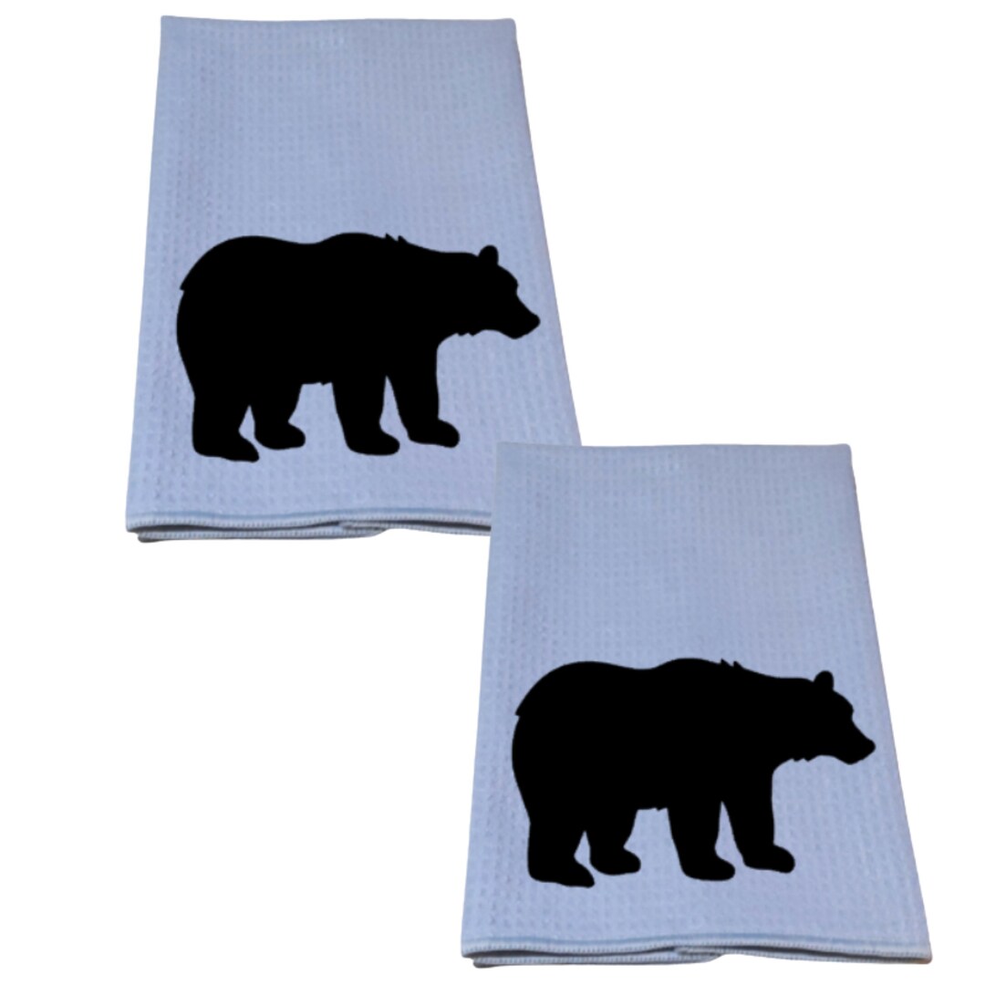 Black Bear Decor Kitchen Dish Towel Waffle Weave 16x24 Country