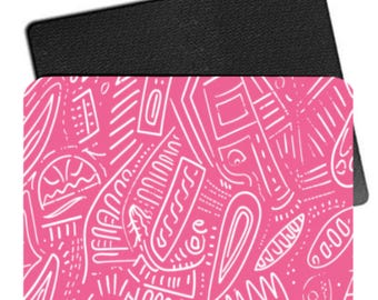 Tapis de souris rose abstrait doodle 9 x 7 - Adorable tapis de bureau an 2000, tapis de souris à motif graphique lumineux, décoration de bureau esthétique cadeau pour étudiants et créatifs