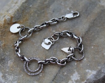 Bracelet en argent sterling, bracelet à maillons, chaîne à l'infini, bracelet chaîne, chaîne en argent, maillons en argent, bracelet artistique, fait main, bracelet design