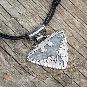 Eagle&#39;s Shadow pendant,Sterling silver 925,Black leather cord,Rustic silver necklace,Handcrafted pendant,Eagle imprint,Free spirit necklace