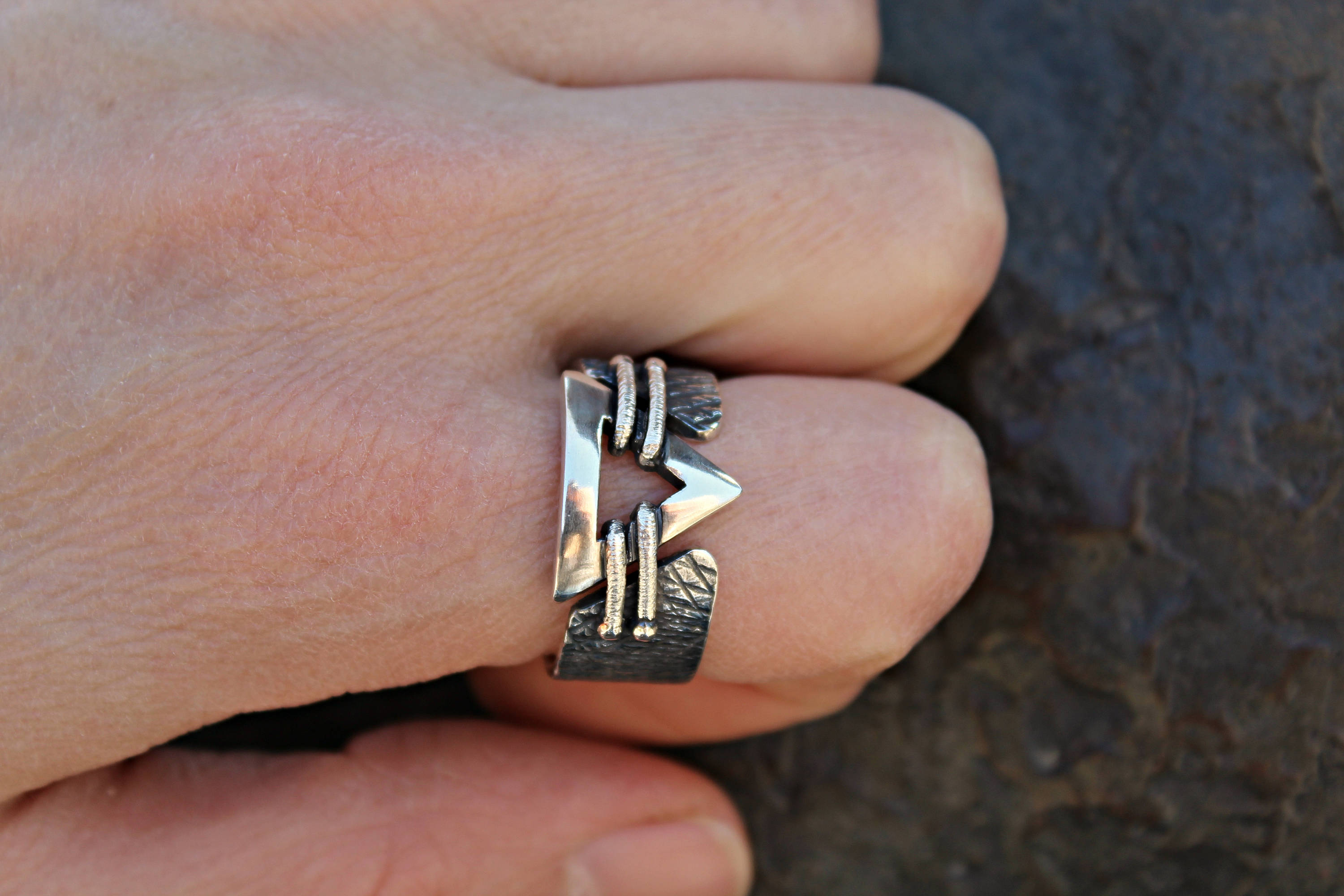 Triangle Men Rings Men's Triangle Silver Ring,sterling Silver 925,symbol Rustic Band ...