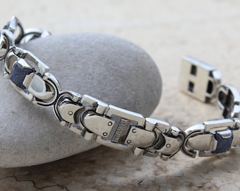 Men's silver 925 bracelet,Links bracelet,Dumortierite gems,Men's silver jewelry,Heavy men's bracelet,Handmade sterling silver,Gems bracelet